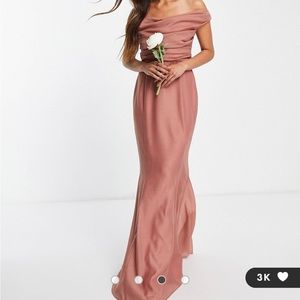 ASOS DESIGN Bridesmaid off shoulder maxi dress with corset detail US size 0